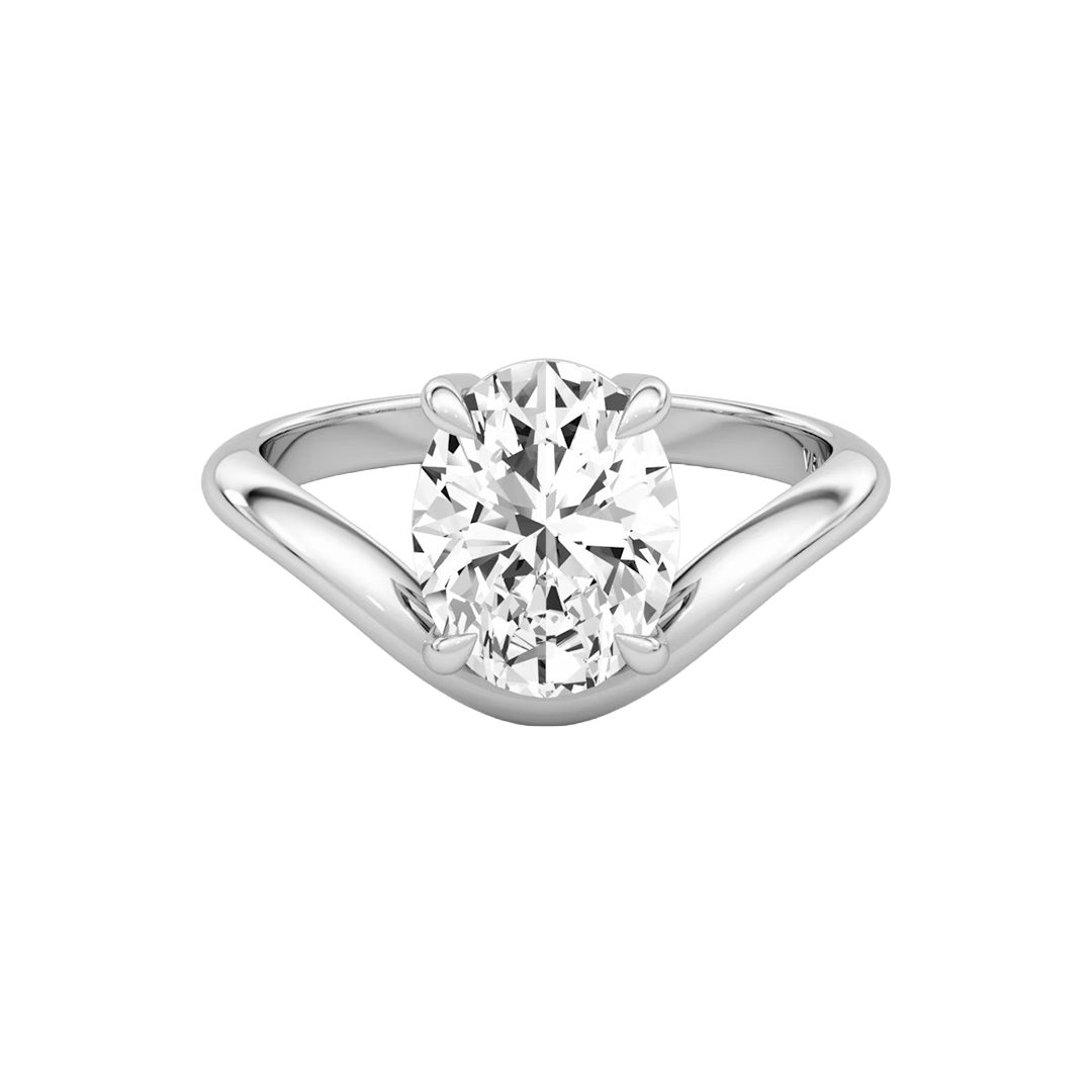 Oval solitaire diamond engagement ring in white gold