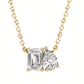 Toi et Moi diamond pendant in gold with emerald and pear cut