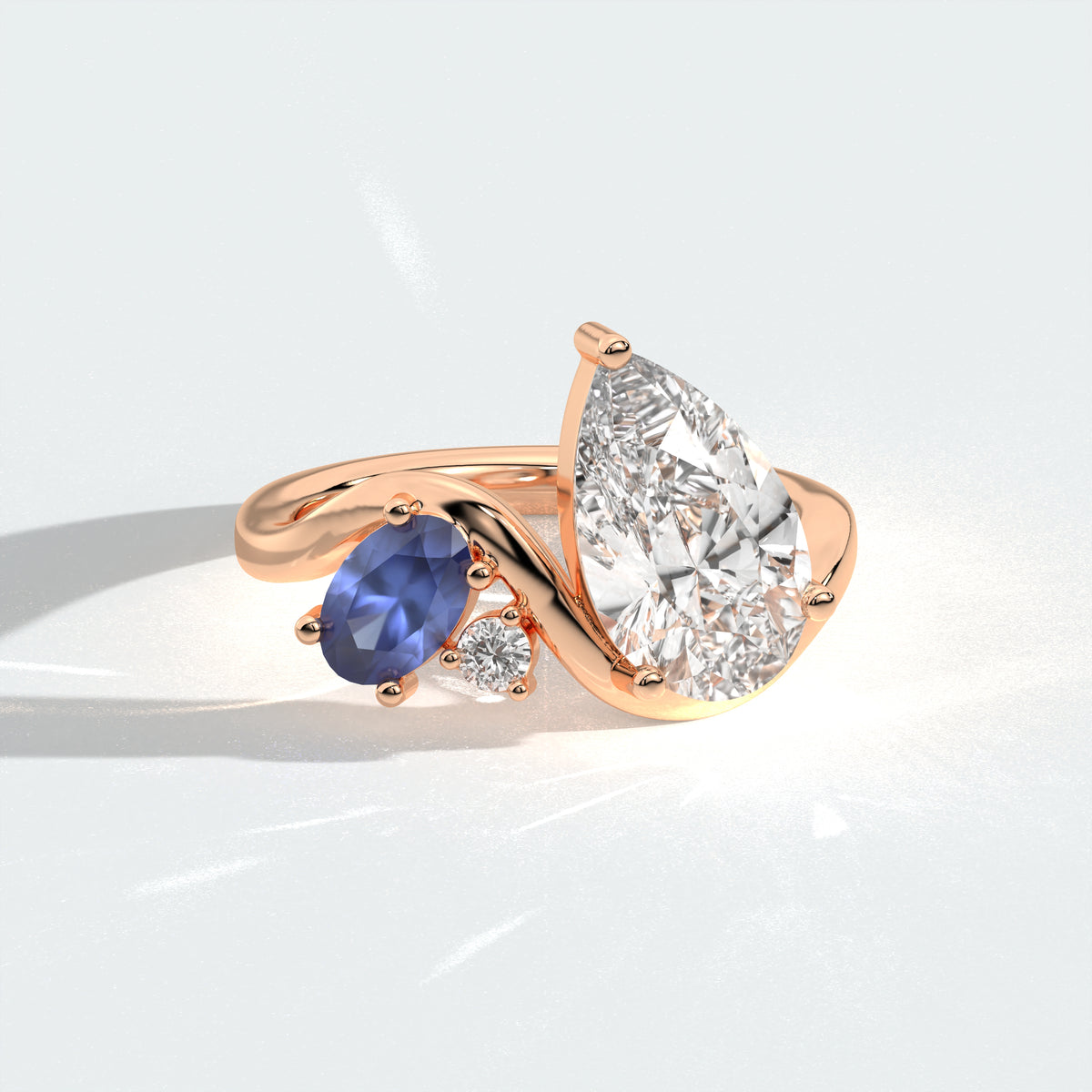 Pear Shaped with Blue Sapphire Accent Diamond Engagement Ring