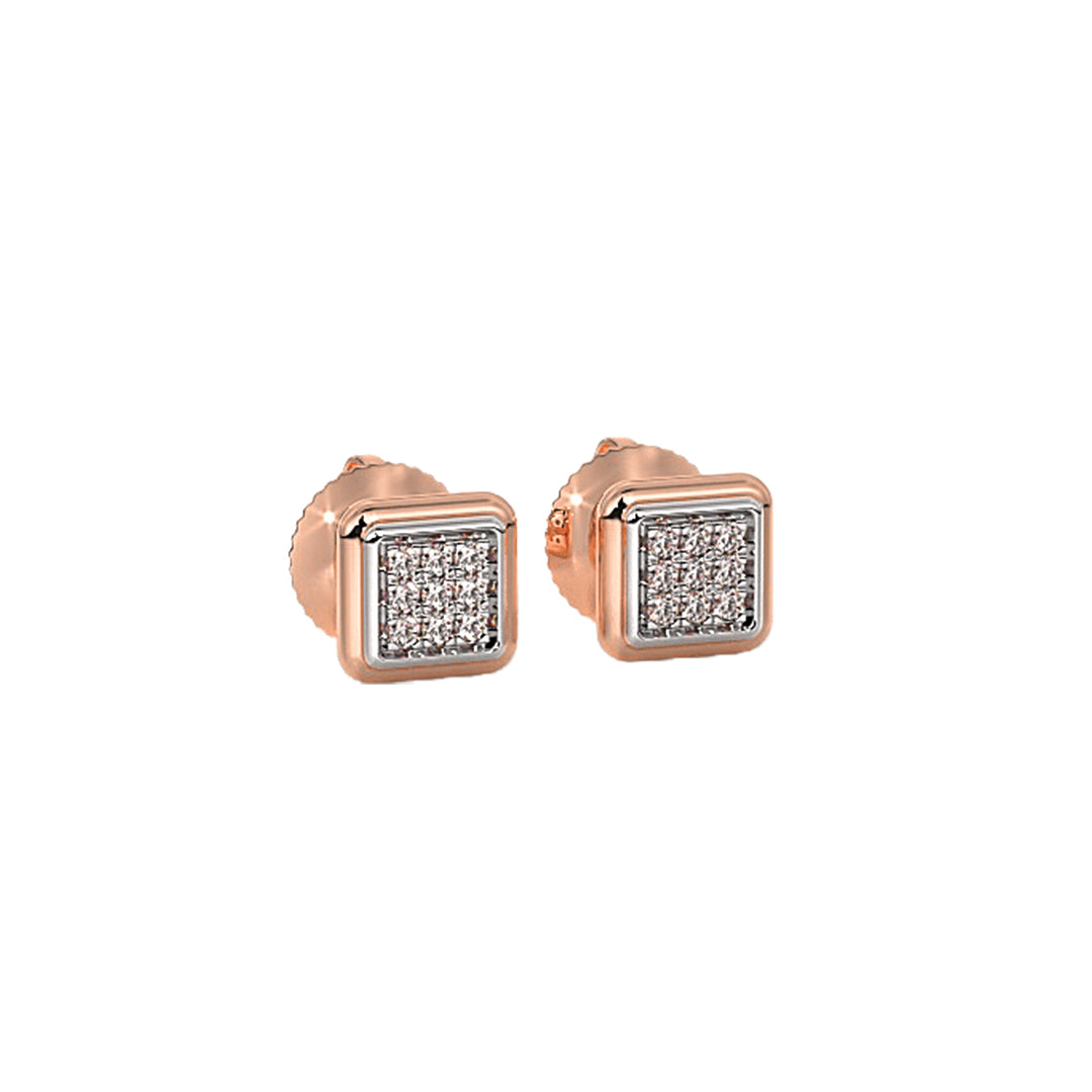 Square Diamond Cluster Stud Earrings in Gold