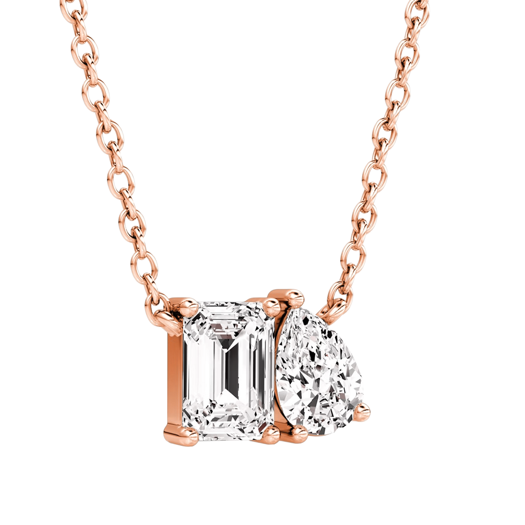 Toi et Moi Emerald and Pear Cut Diamond Necklace in Gold