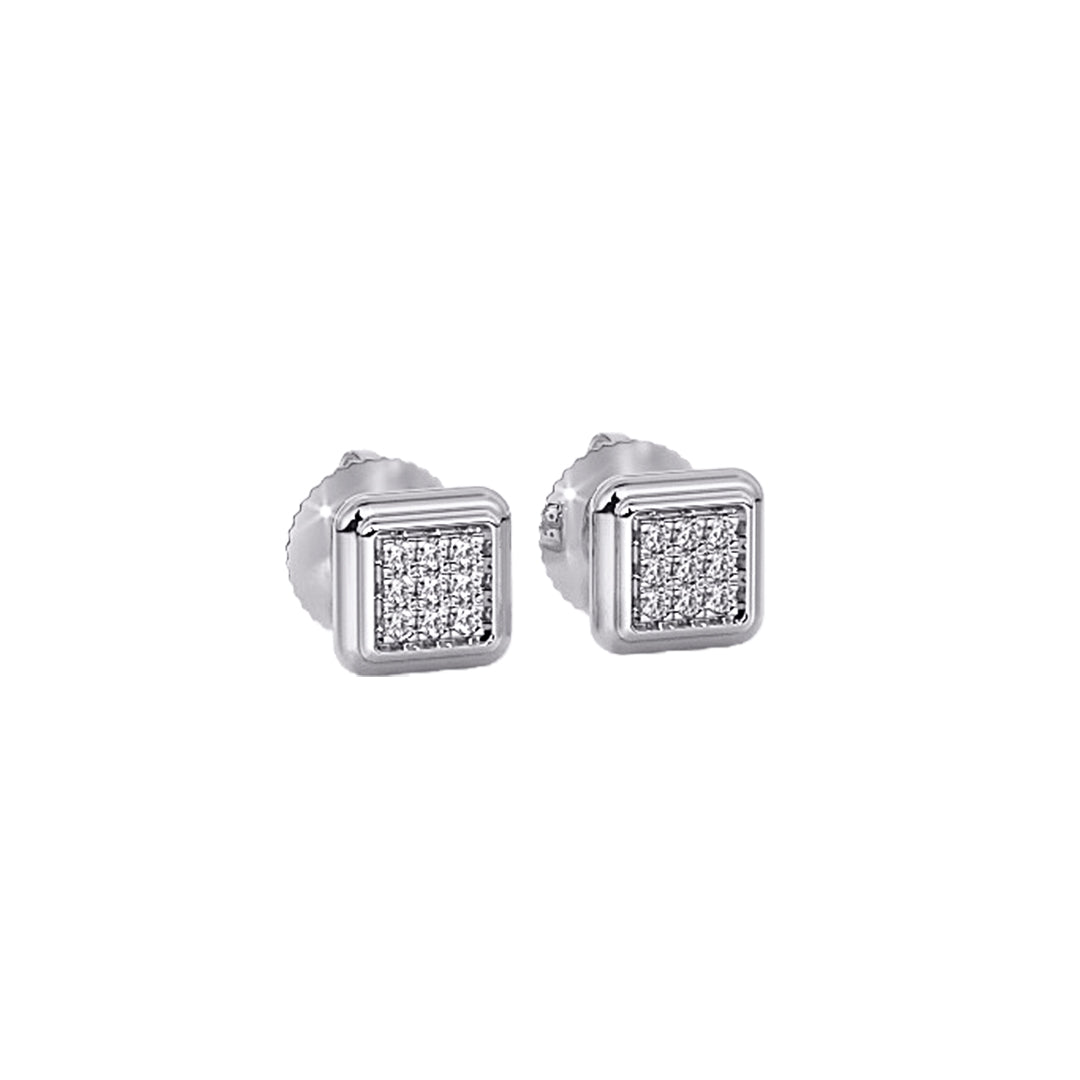 Square Diamond Cluster Stud Earrings in Gold