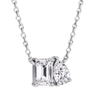 Toi et Moi diamond pendant in white gold with emerald and pear cut