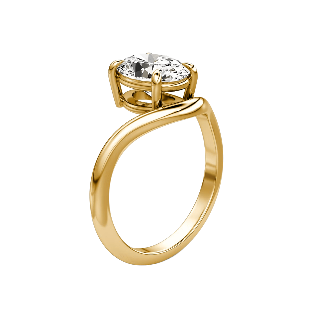 Oval Solitaire Diamond Curve Engagement Ring in Gold