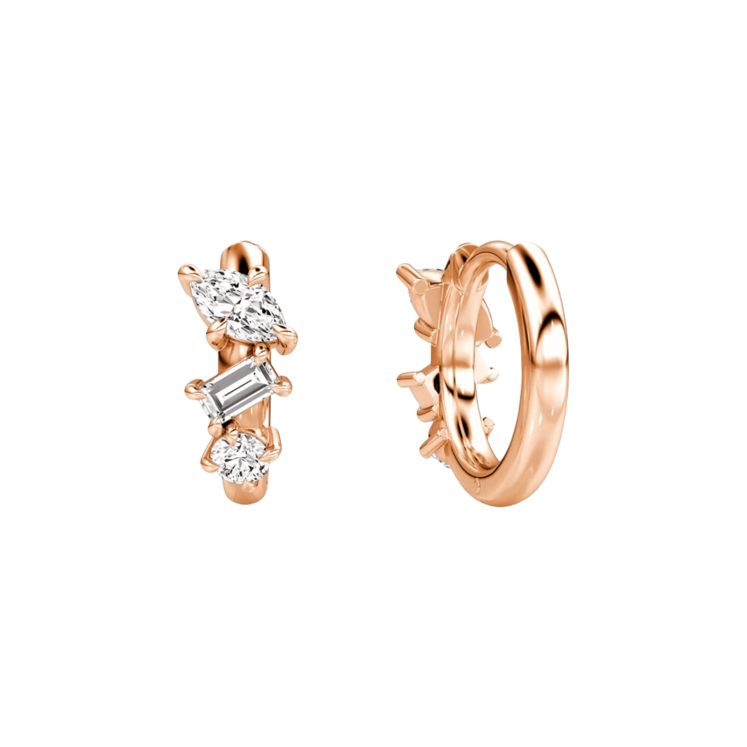 Mixed Cut Diamond Cluster Huggie Hoop Earrings in Gold