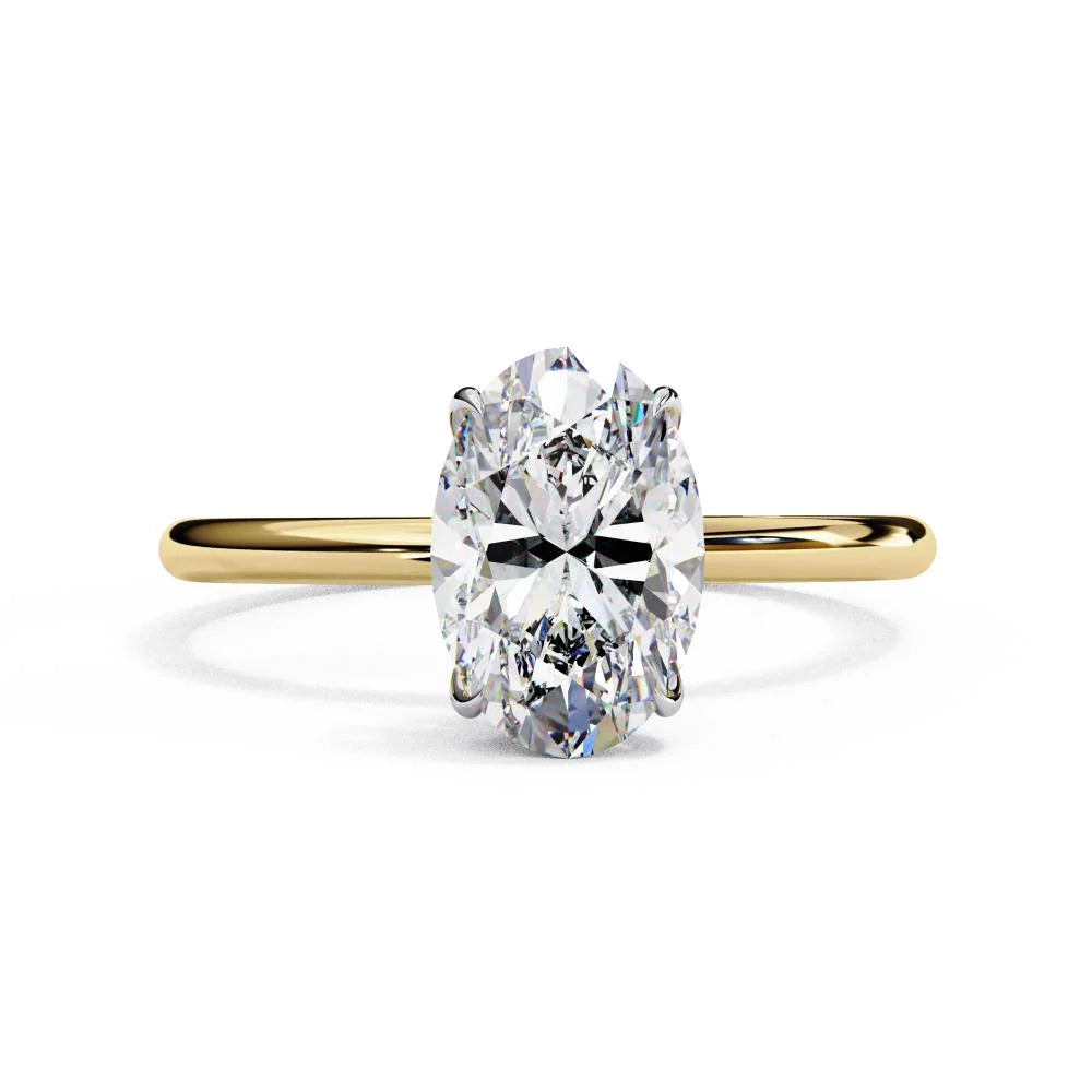 Oval Cut Diamond with Hidden Halo Solitaire Ring in Gold