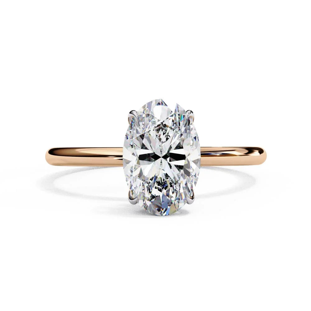 Oval Cut Diamond with Hidden Halo Solitaire Ring in Gold