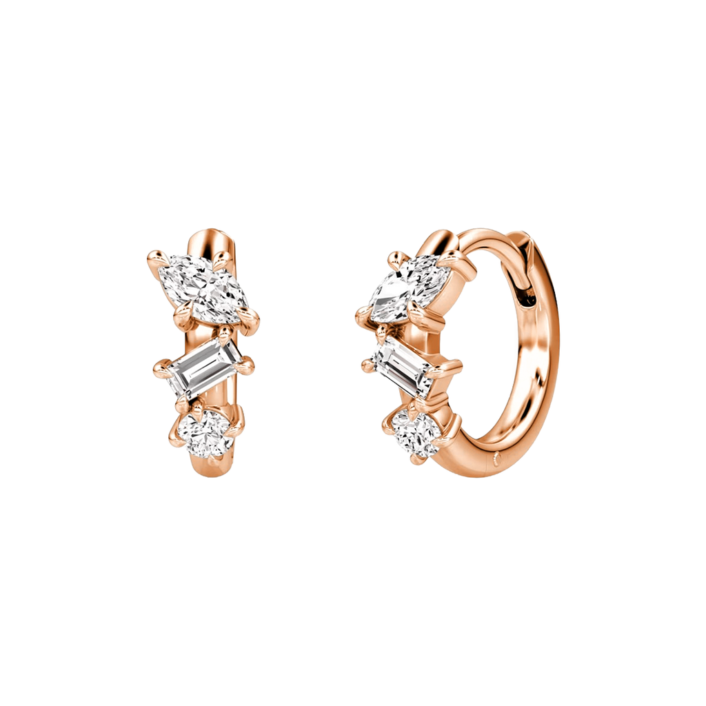 Luxury diamond huggie earrings with round and baguette cut diamonds