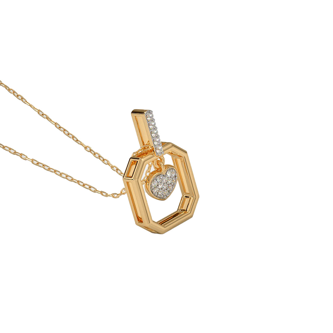 Octagonal Frame Diamond Heart Gold Pendant in Gold
