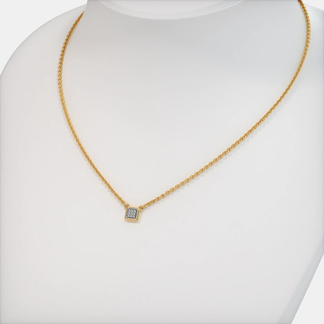 Square Diamond Cluster Pendant Necklace in Gold