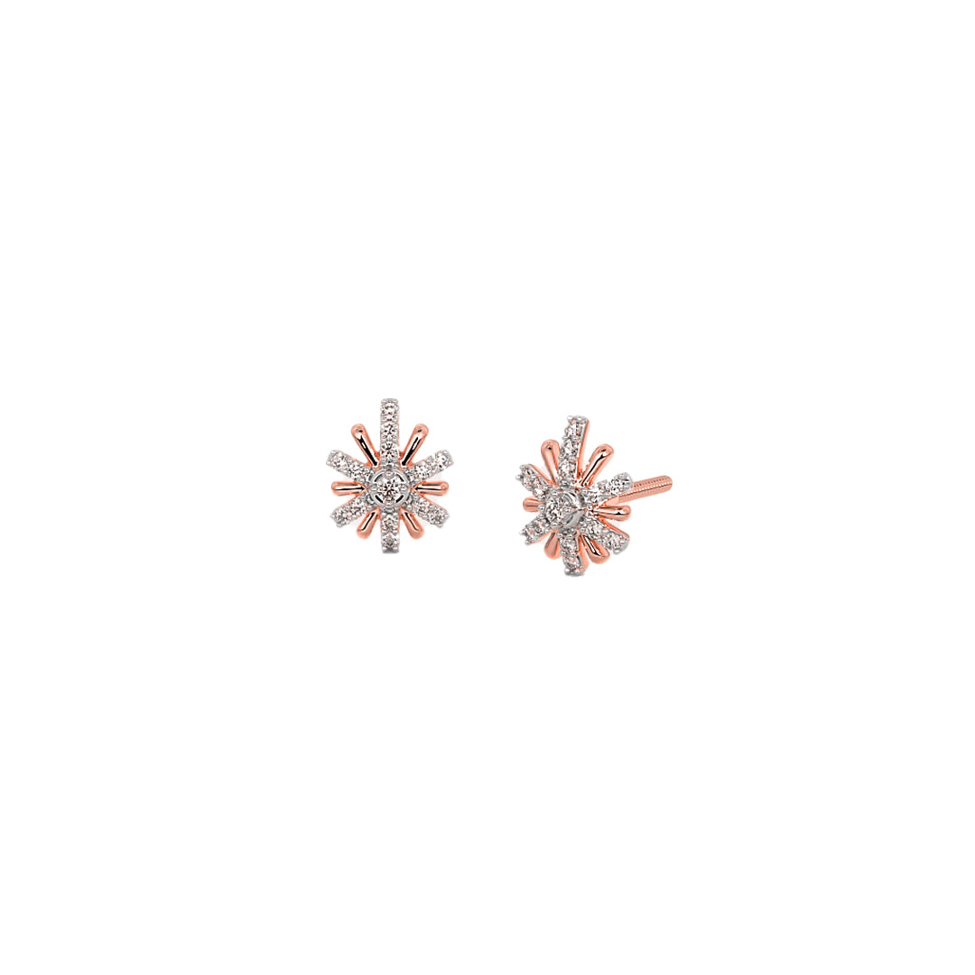 Diamond Cluster Starburst Flower Stud Earrings in Gold