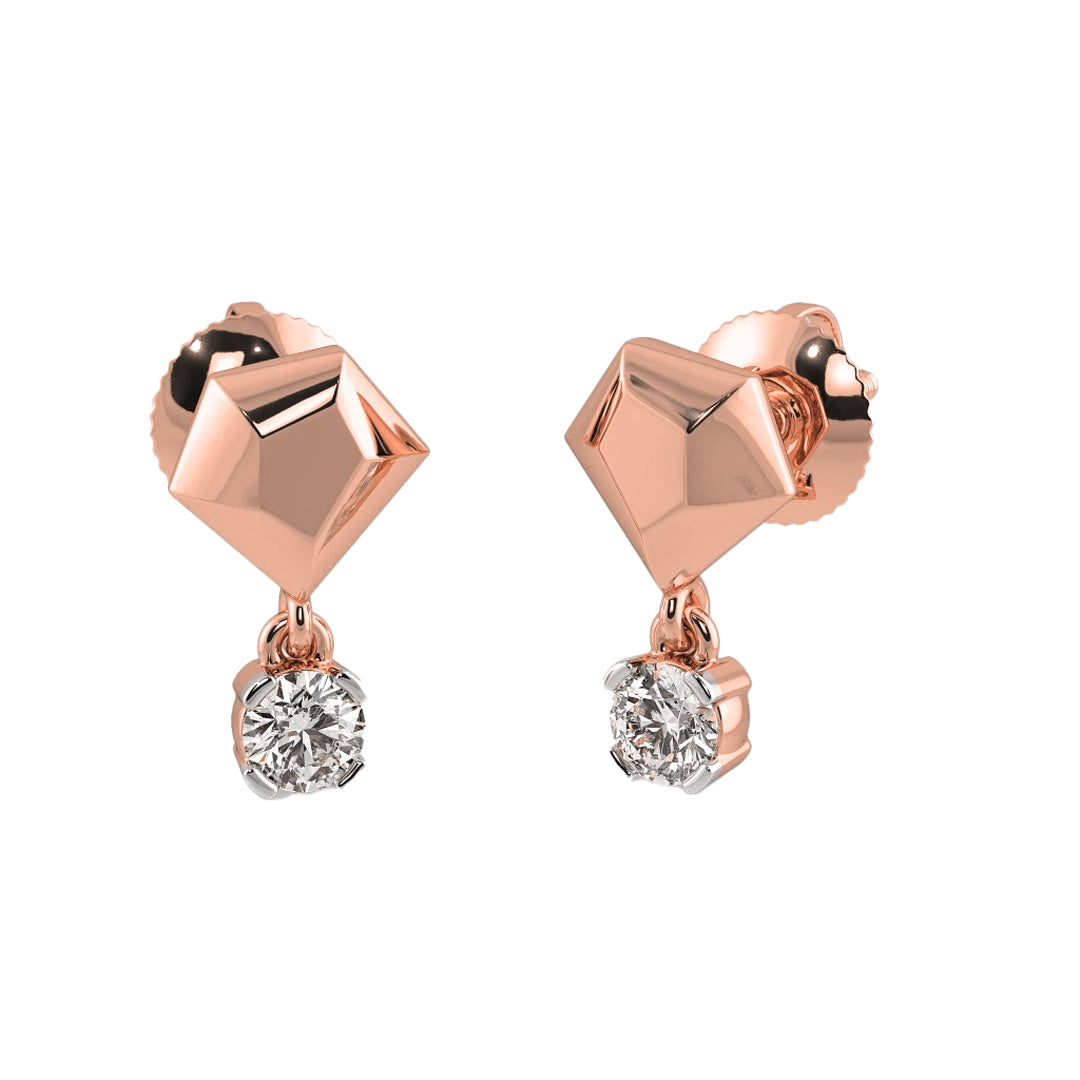 Geometric Diamond Solitaire Drop Stud Earrings in Gold