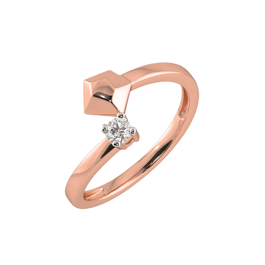 Geometric Diamond Solitaire Open Bypass Ring in Gold