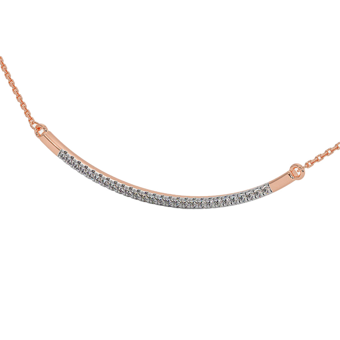 Rose gold necklace with diamonds on a white background