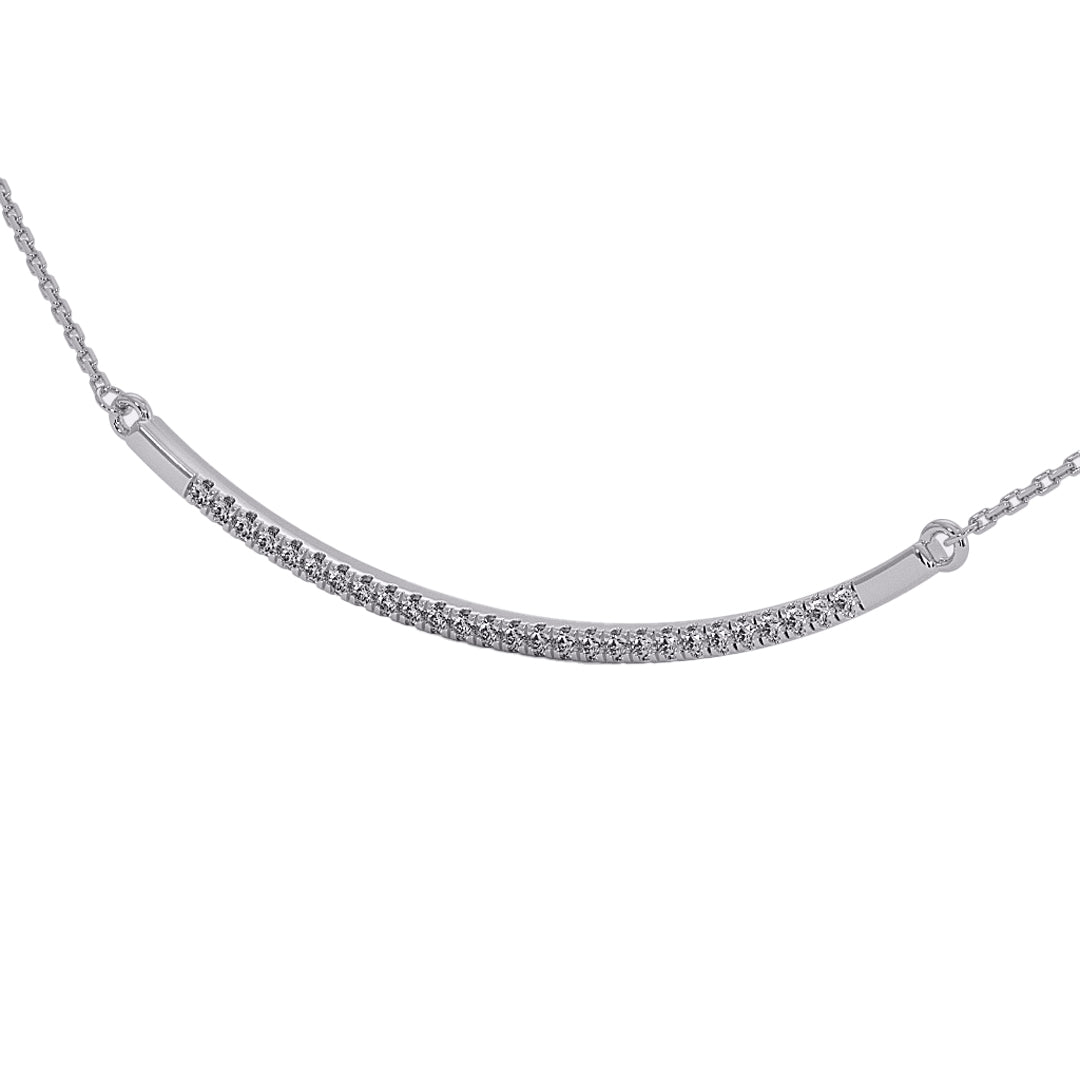 Silver necklace with small diamonds on a white background