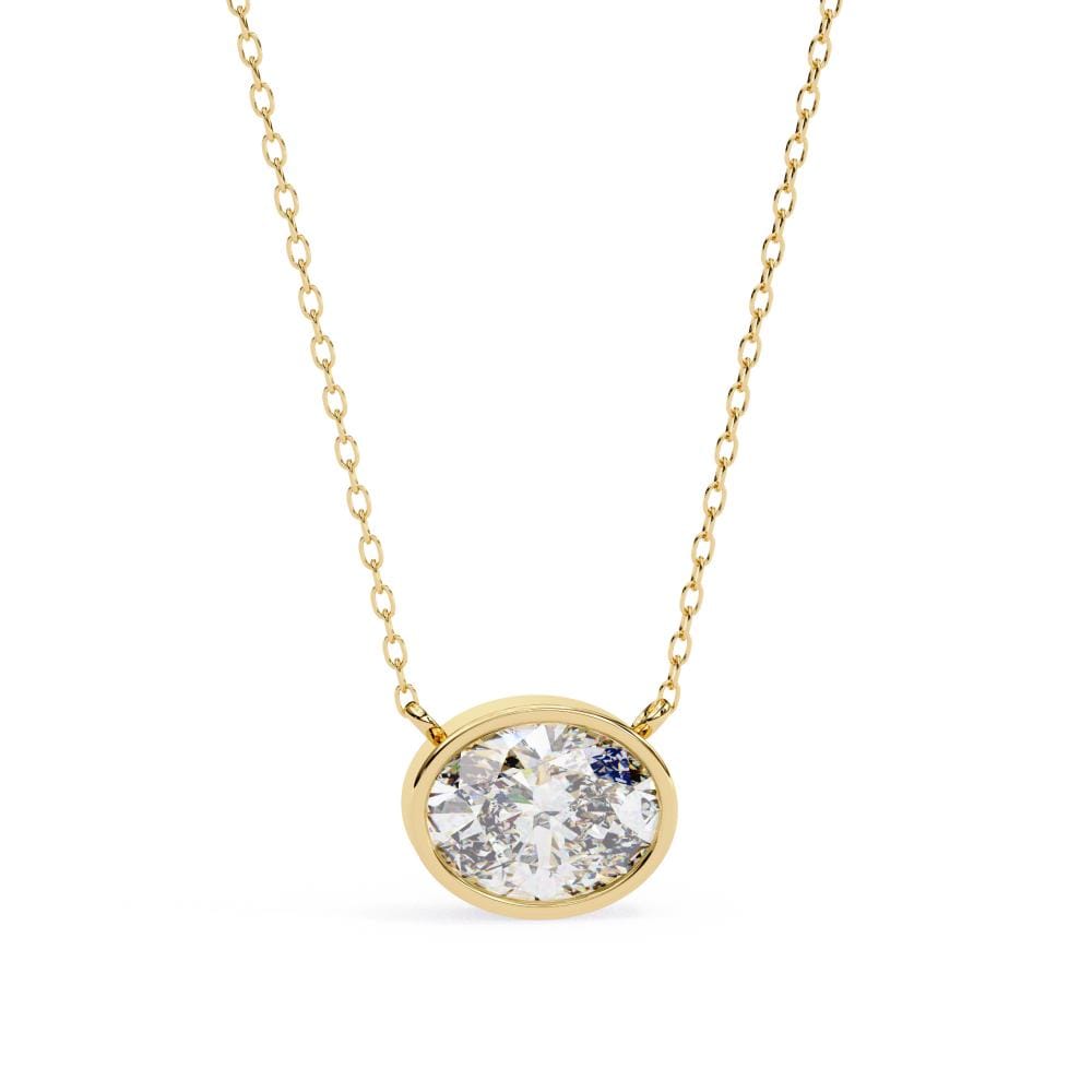 Gold oval-cut diamond bezel pendant necklace