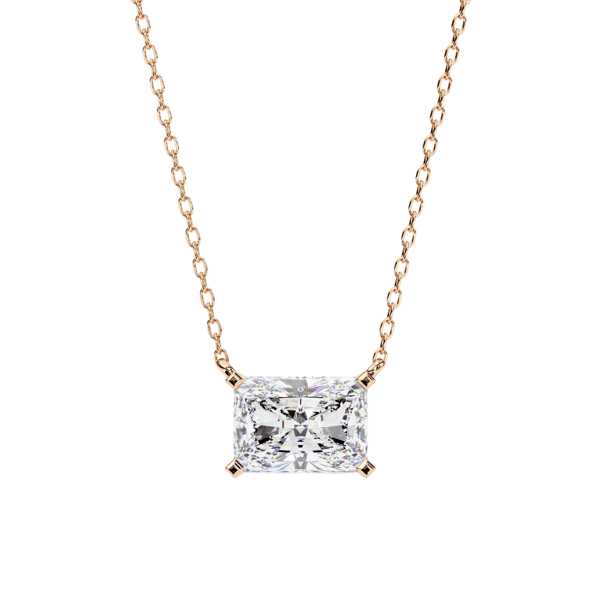 Radiant-cut diamond pendant in rose gold
