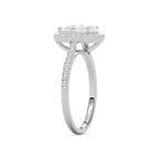 Pear Cut Halo Diamond Engagement Ring with Pave Band in Gold