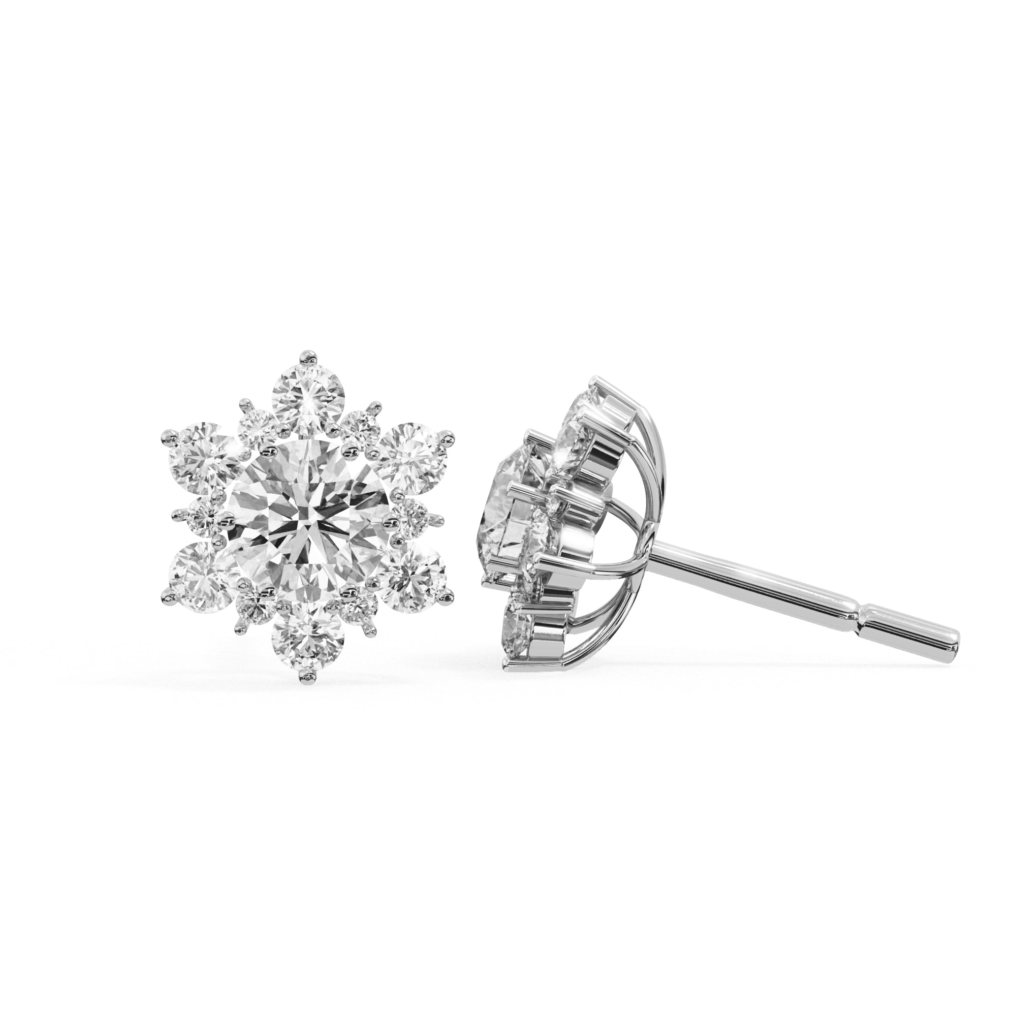 Floral cluster diamond stud earrings in White Gold