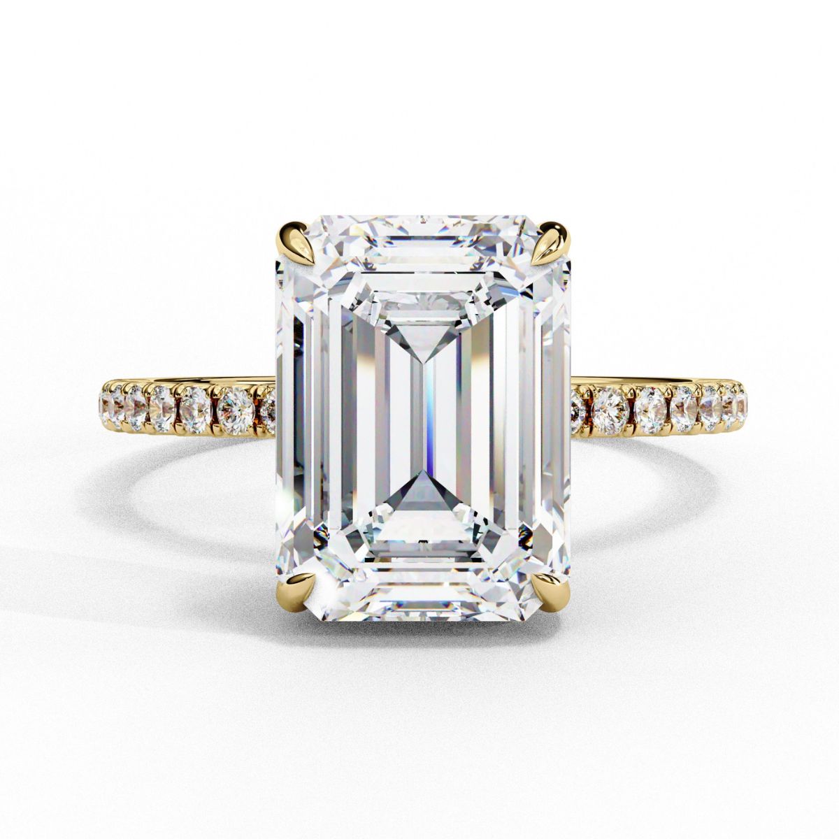 Emerald Cut Solitaire Hidden Halo Pave Band Ring in Gold