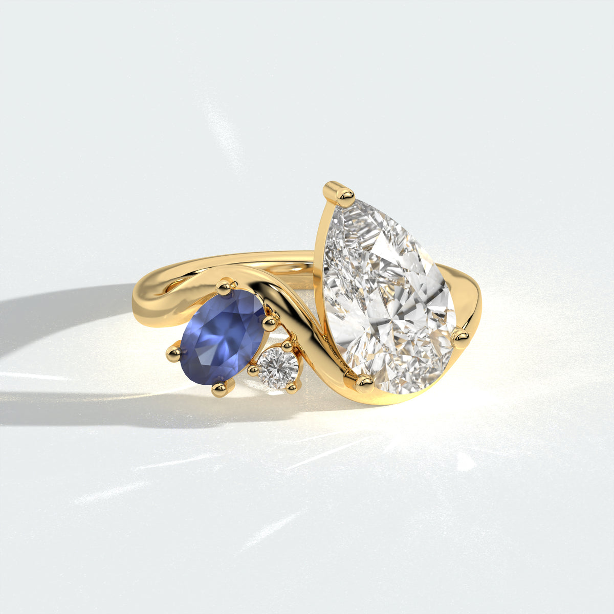 Pear Shaped with Blue Sapphire Accent Diamond Engagement Ring
