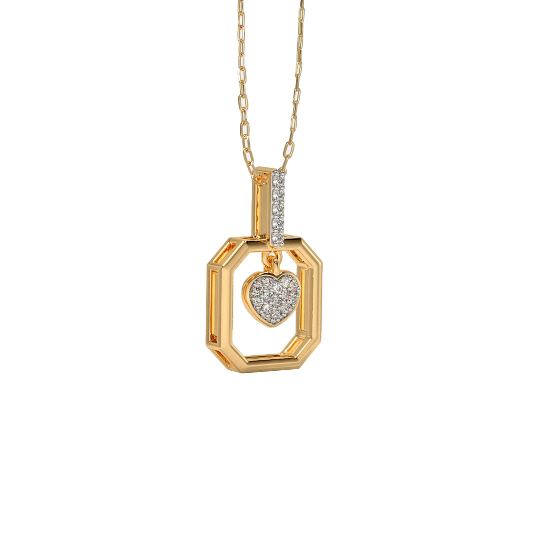 Octagonal Frame Diamond Heart Gold Pendant in Gold