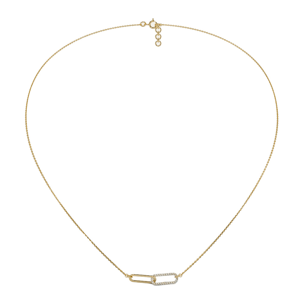 Modern interlocking link diamond necklace in gold