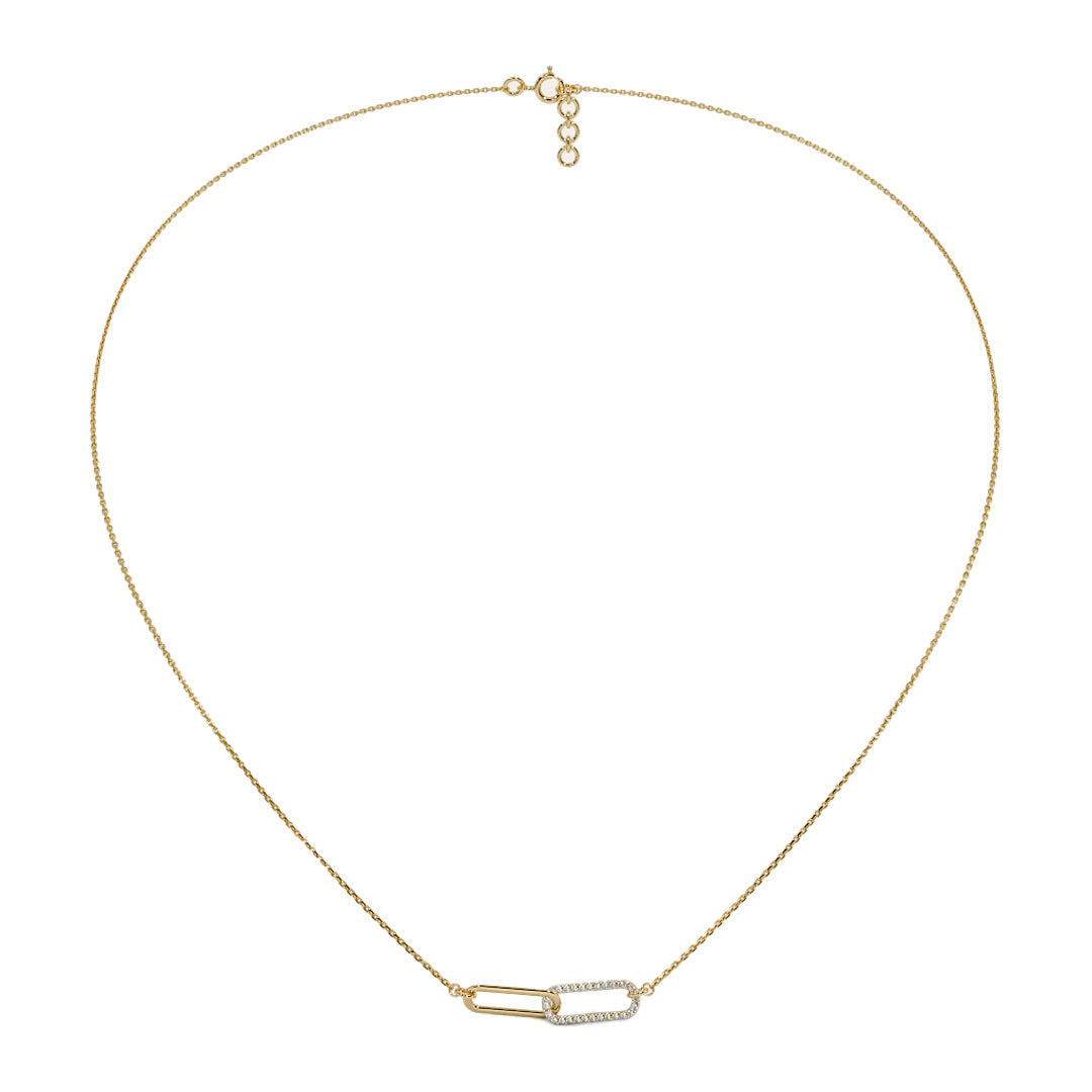 Modern interlocking link diamond necklace in gold