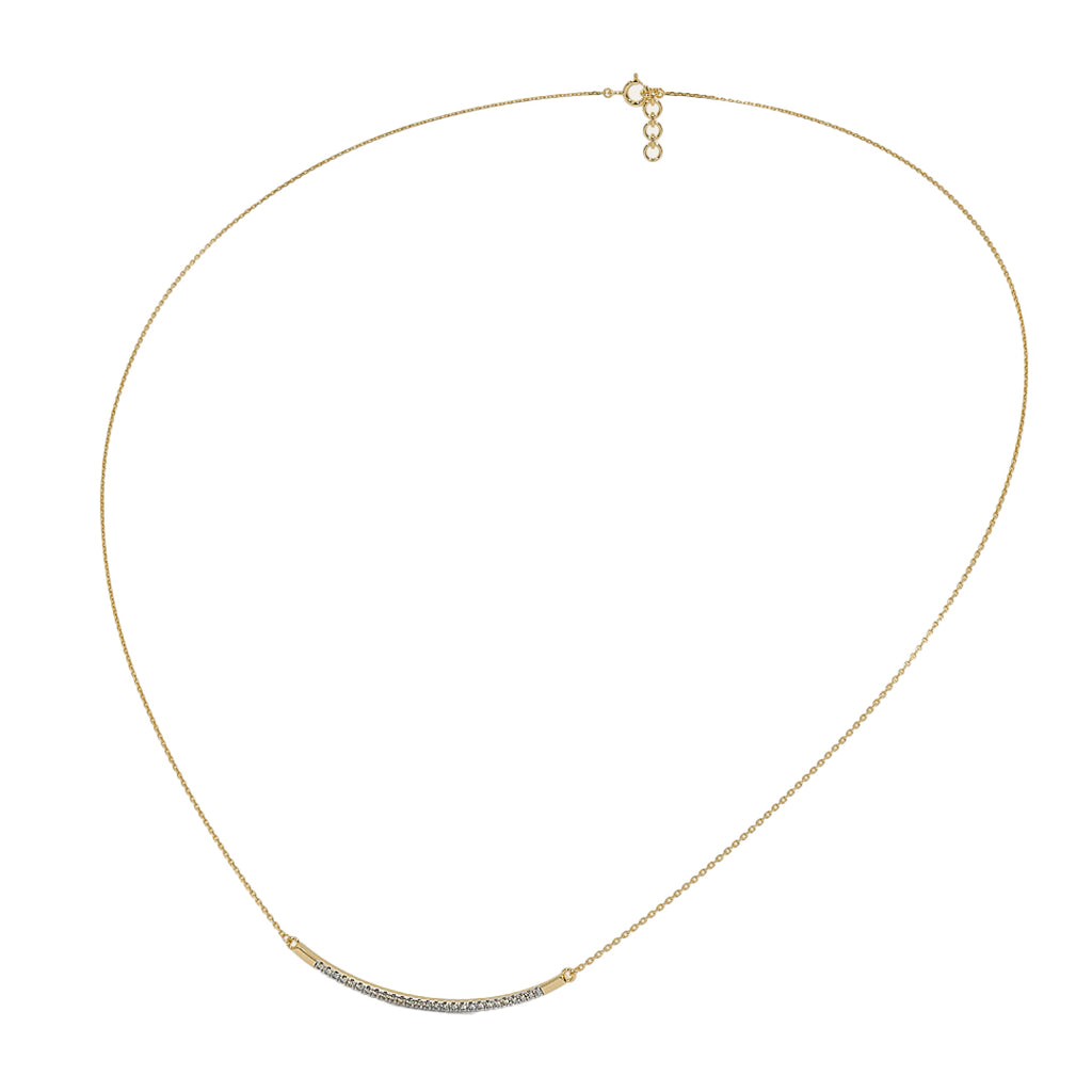 Gold necklace with small diamonds on a white background