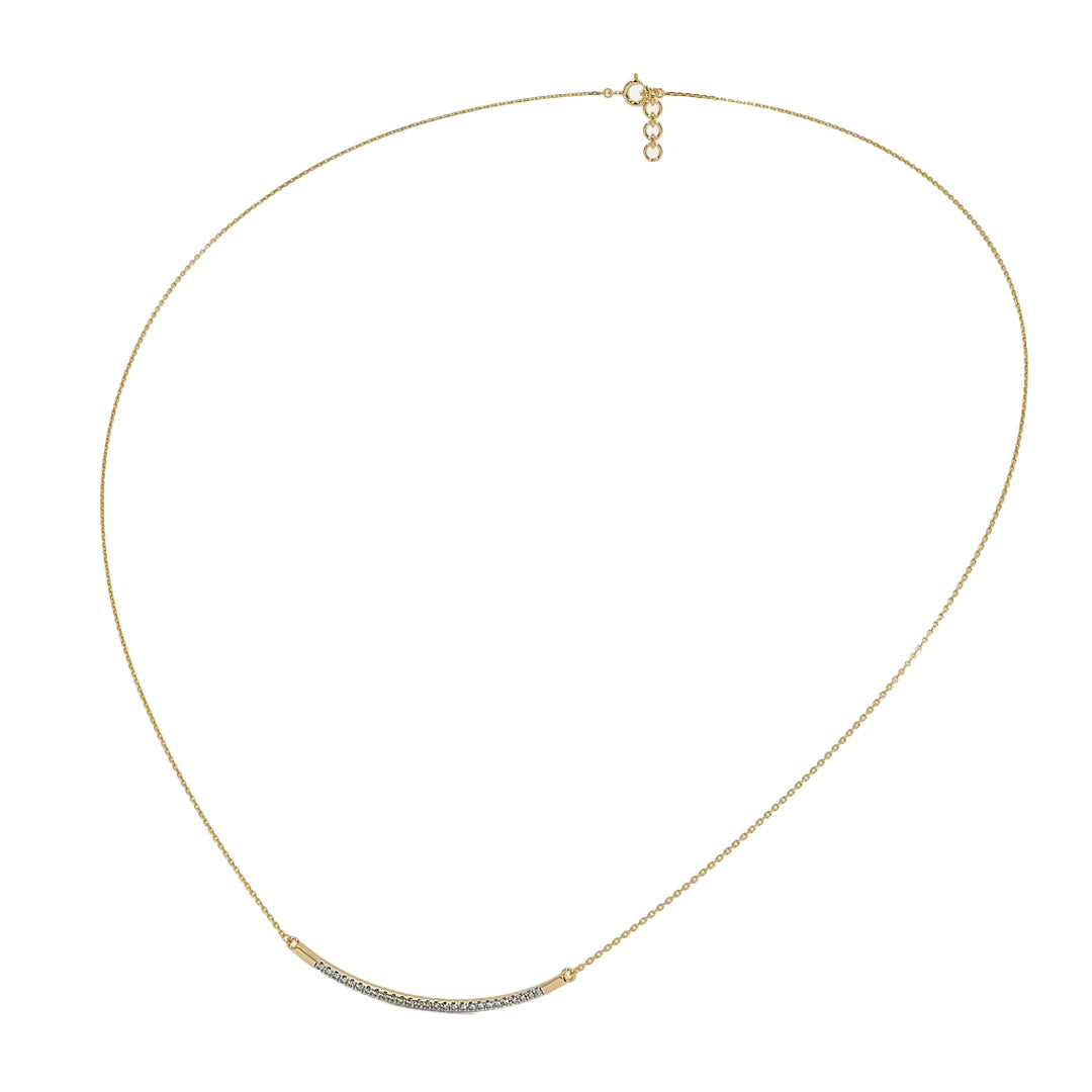 Gold necklace with small diamonds on a white background