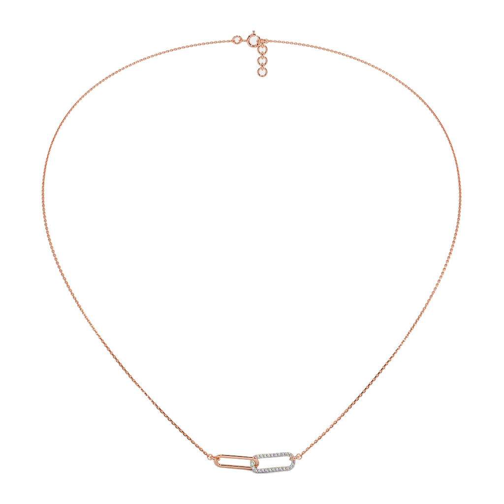 Modern interlocking link diamond necklace in rose gold