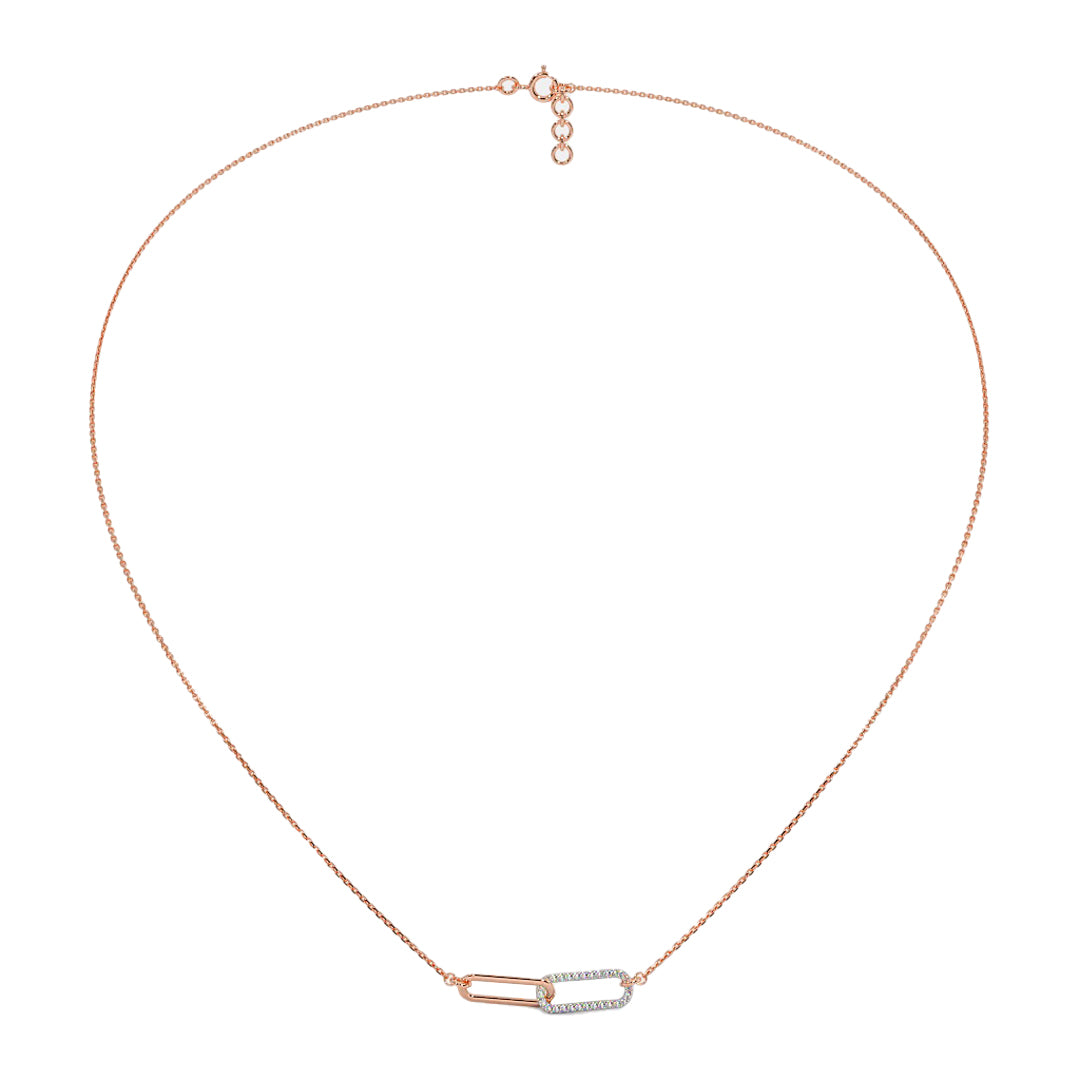 Modern interlocking link diamond necklace in rose gold