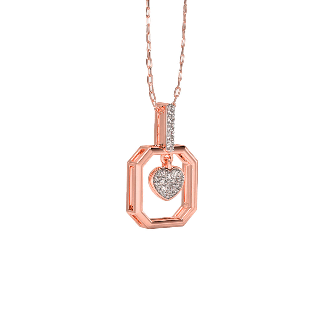 Octagonal Frame Diamond Heart Gold Pendant in Gold