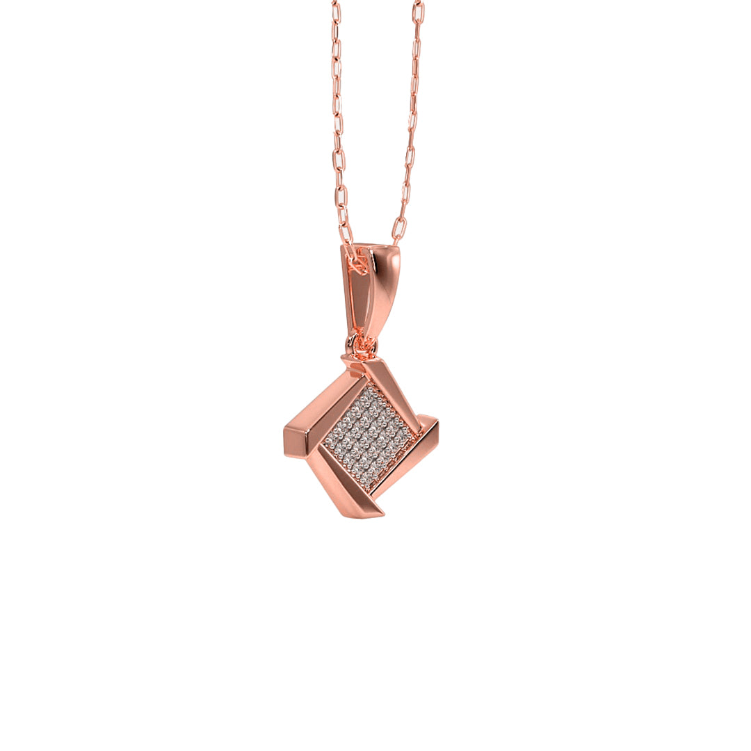 Swirling Square Pave Diamond Pendant in Gold