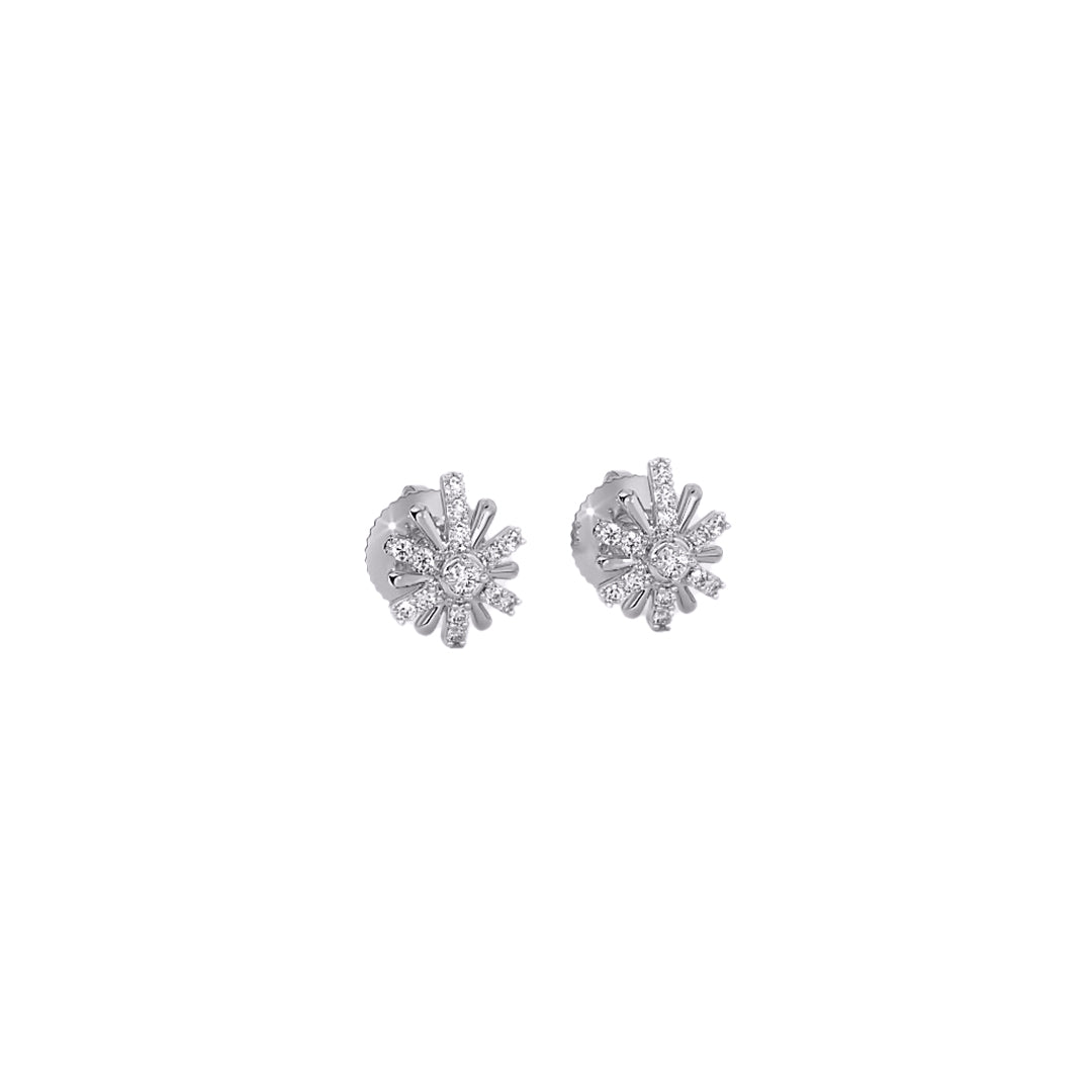 Diamond Cluster Starburst Flower Stud Earrings in Gold