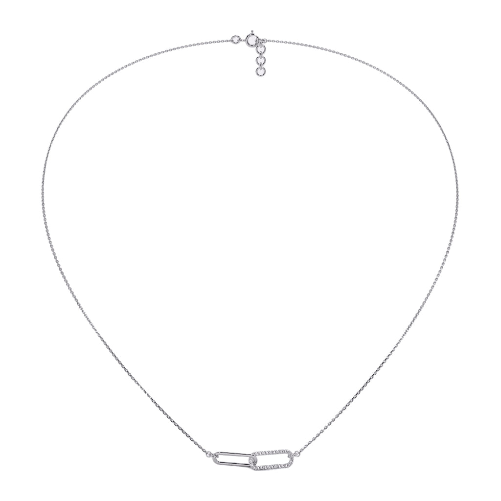 Modern interlocking link diamond necklace in white gold