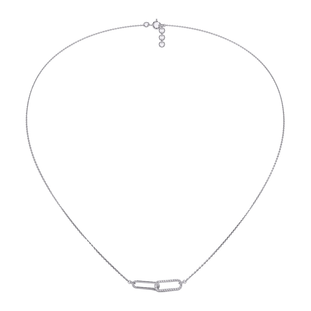 Modern interlocking link diamond necklace in white gold