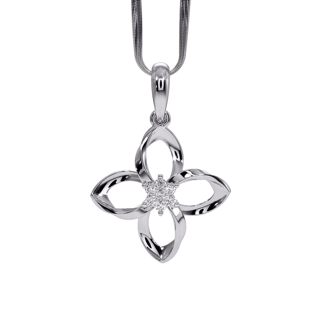 Twisted Gold Diamond Flower Motif Pendant in Gold