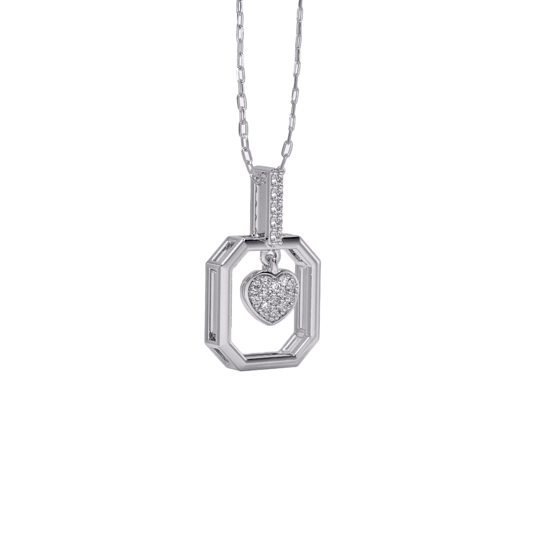 Octagonal Frame Diamond Heart Gold Pendant in Gold
