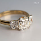 Cushion Cut Three-Stone Diamond Ring in Gold