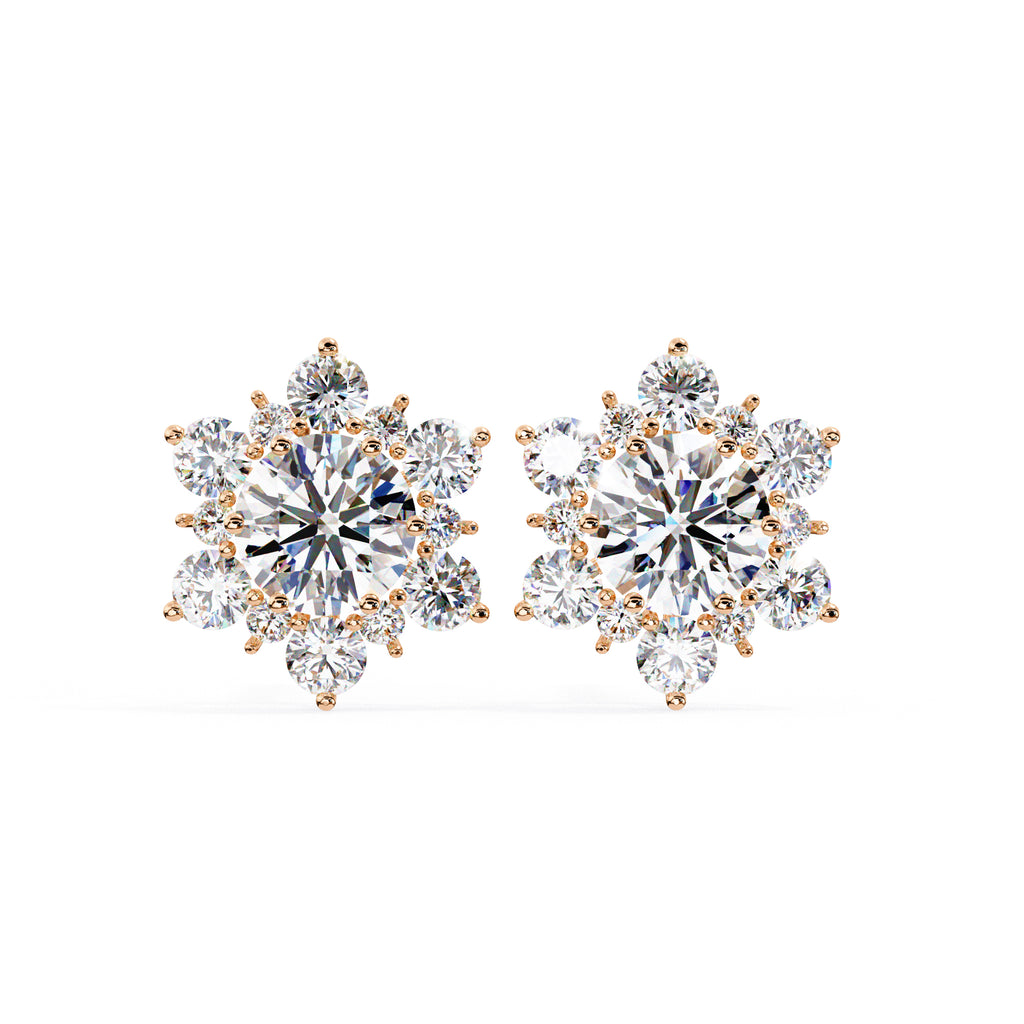 Rose Gold flower diamond stud earrings with cluster design