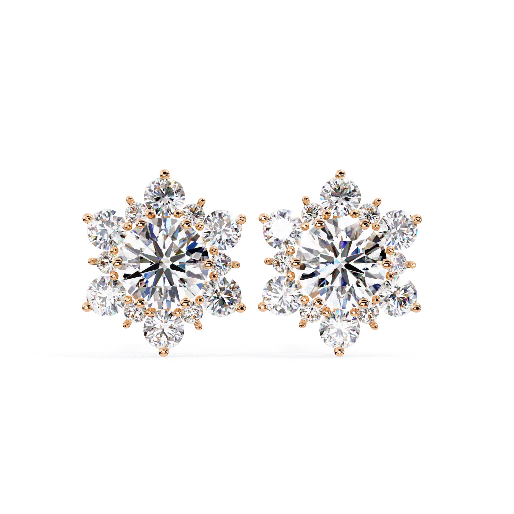 Rose Gold flower diamond stud earrings with cluster design