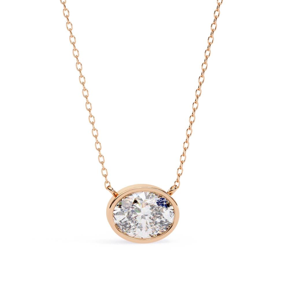 Rose Gold oval-cut diamond bezel pendant necklace
