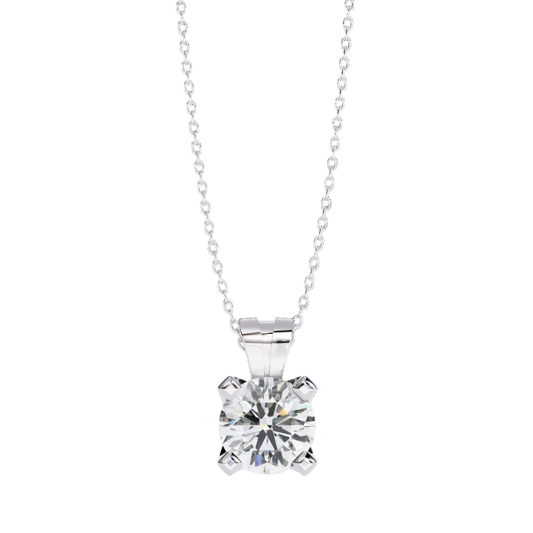 White Gold round diamond pendant with 4-prong setting