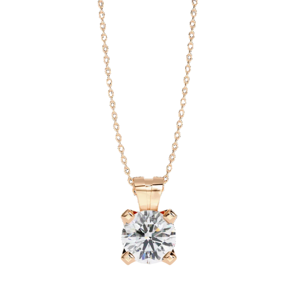 Rose Gold round diamond pendant with 4-prong setting
