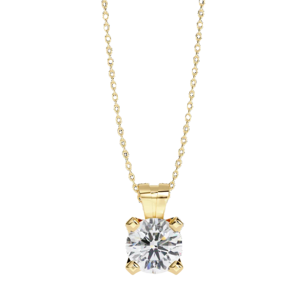 Gold round diamond pendant with 4-prong setting