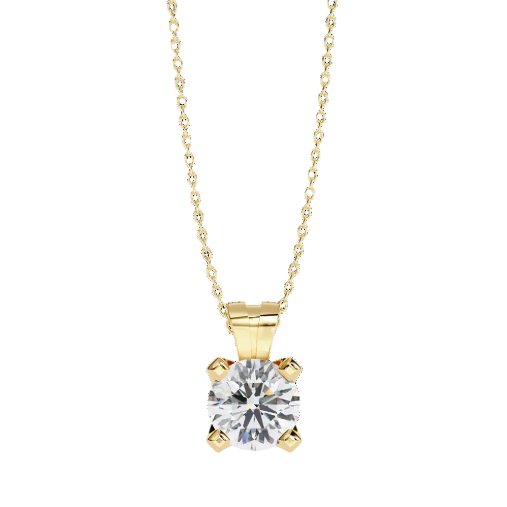 Gold round diamond pendant with 4-prong setting