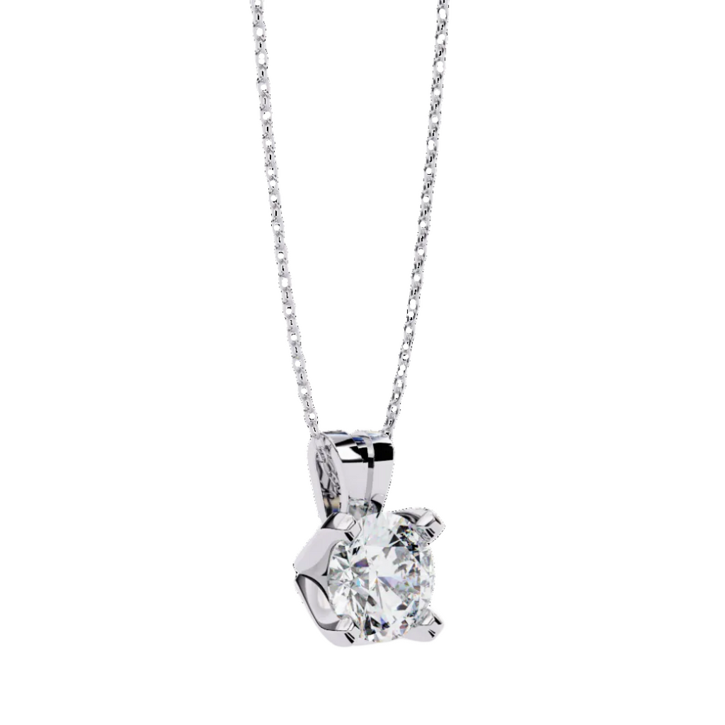 Simple round cut diamond pendant in rose gold prong design
