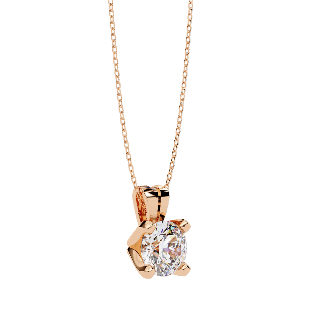 Simple round cut diamond pendant in rose gold prong design