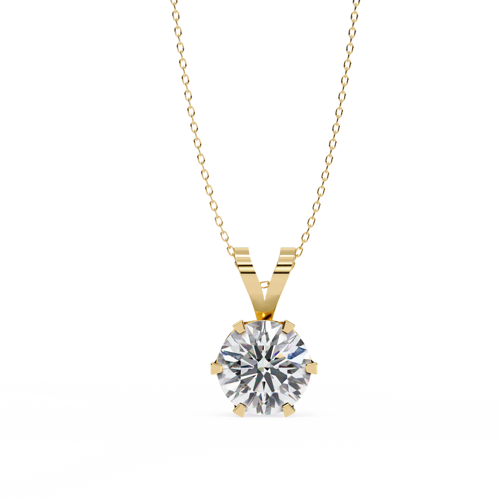 Classic solitaire round diamond pendant in gold